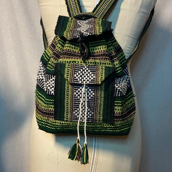 Backpack Woven Multicolor Boho Bag Hippie Drawstring - Picture 2 of 10